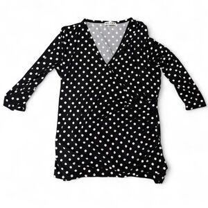 Doublju Women's Black Top with White Dots
